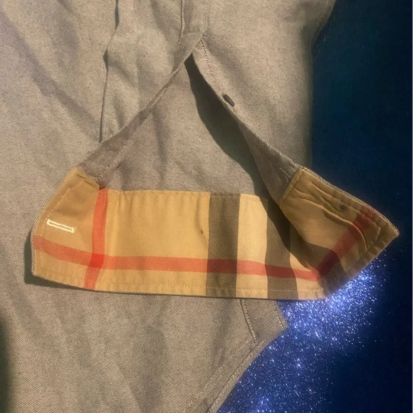 BURBERRY BRIT MEN’s LIGHT GREY-BLUE VINTAGE AUTHENTIC FULL-SLEEVE Shirt RARE LUX - Picture 8 of 16